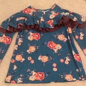 Matilda Jane Floral Ruffle Long Sleeve Top - Blue and Orange